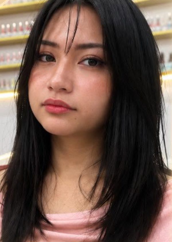 Before: straight black hair with bangs